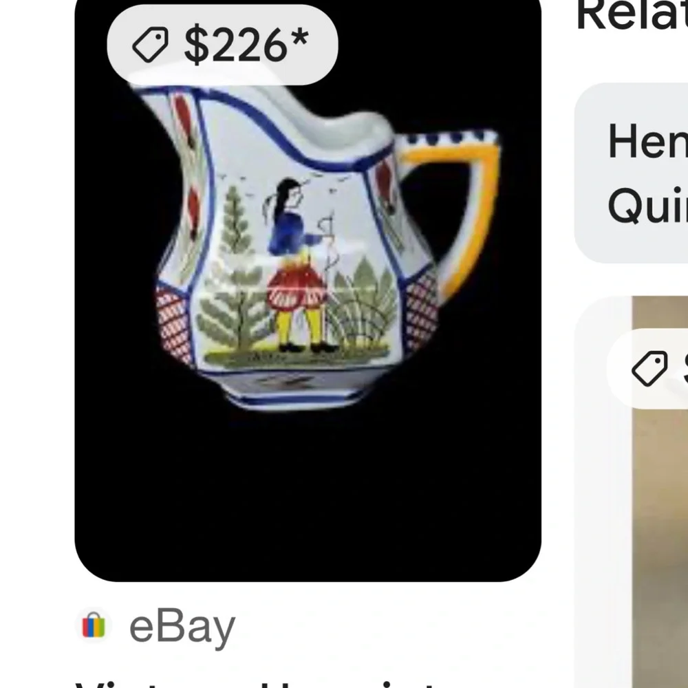 Quimper France Hand-Painted Ceramic Pitcher with a small cuts on rim as shown - Picture 3 of 6